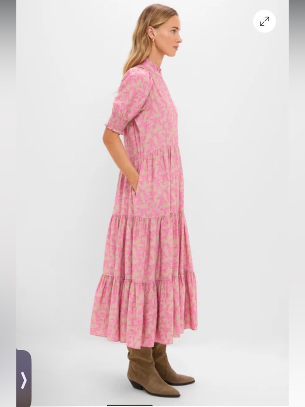 NWT Tuckernuck Hyacinth House Tan & Pink Vines Bennett Maxi Dress Size X-Large - Picture 3 of 15